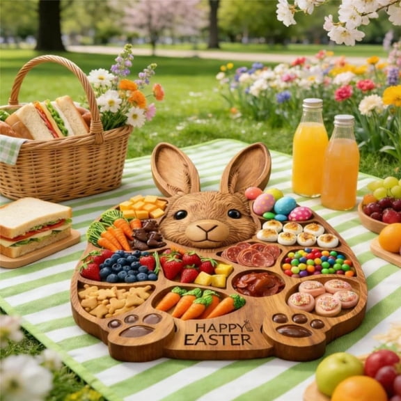 Easter Bunny Wooden Charcuterie Board, Rabbit Wooden Deli Board, Cute Rabbit-Shaped Serving Platter, Bunny Snack Tray, for Holiday, Kitchen, Decor