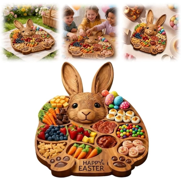 Easter Bunny Wooden Charcuterie Board, Rabbit Wooden Deli Board, Cute Rabbit-Shaped Serving Platter, Bunny Snack Tray, for Holiday, Kitchen, Decor
