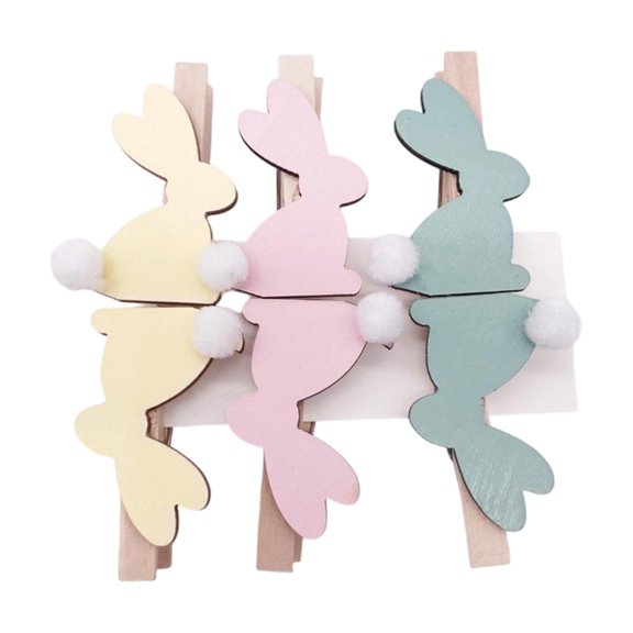 Easter Bunny Wooden Clips 6PCS, 4.2x3cm Rustic Photo Frame Clips Reusable Decorative Clothespins for Easter Crafts Flowerpot Decoration Party Banner Organizing
