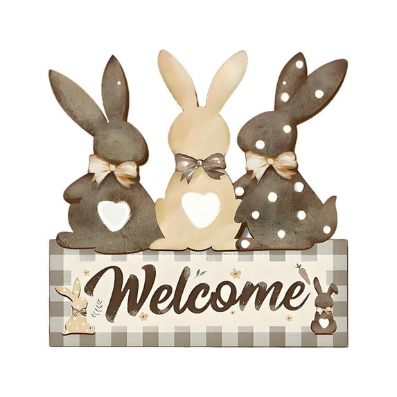 Easter Bunny Wooden Hanging Sign Decorative Door Plaque, Natural Solid Wood Welcome Plaque With Easter Bunny Graphic, 25.5X30Cm, Indoor Outdoor Hanging Decoration For Home,