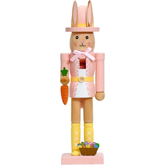 Easter Bunny Wooden Nutcracker Decor, 12" Easter Bunny Figures, Decorations for Home, Collectible Rabbit Nutcracker Ornament for Tabletop