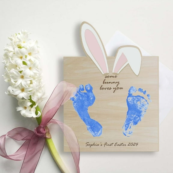 Easter Bunny Wooden Plaque, Personalized Easter Footprint Sign My First Easter Sign, Custom Baby Footprint Name Sign Some Bunny Loves You Sign, Easter Decor Easter Baby for Newborn, By Kingtowag