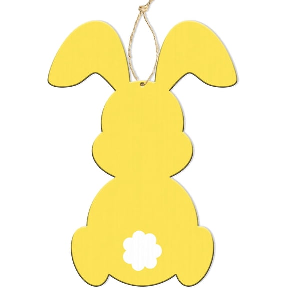 Easter Bunny Wooden Sign with String Door Hanger Wall Hanging Banner Rabbit Decor Party Supplies (Yellow)