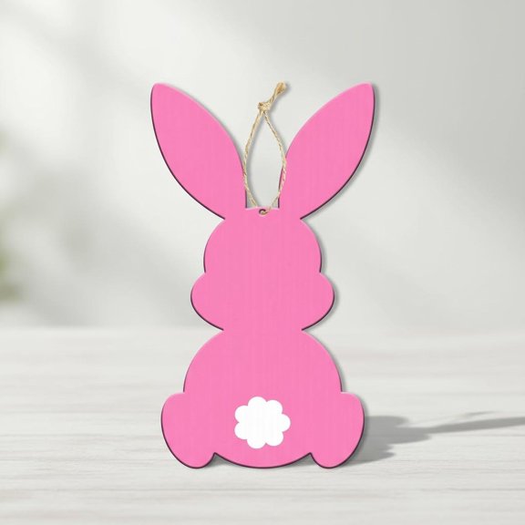 Easter Bunny Wooden Sign with String Door Sign Door Hanger Wall Hanging Banner Rabbit Decor Party Supplies (Pink)