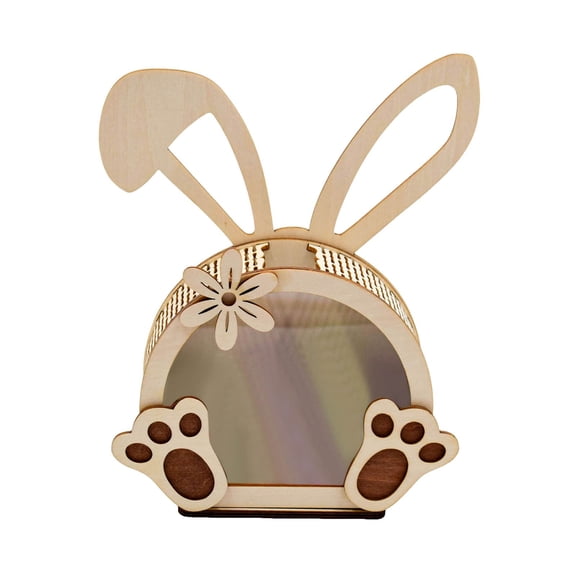Easter Bunny Wooden Storage Bank for Chocolate Eggs Desktop Ornament with Decorative Brush and -Color Pigments