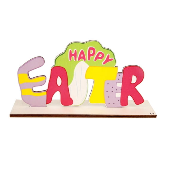 Easter Bunny Wooden Tabletop Decoration Colorful Freestanding Letters with Floral Design for Holiday Display