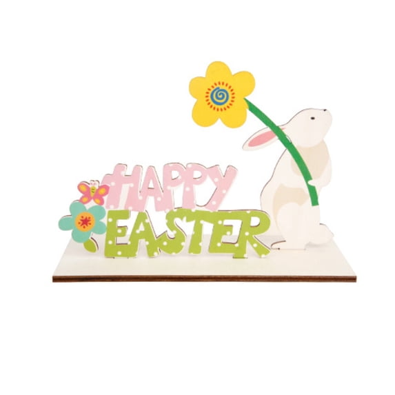 Easter Bunny Wooden Tabletop Decoration Colorful Freestanding Letters with Floral Design for Holiday Display