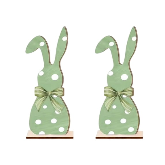 Easter Bunny Wooden Tabletop Decoration Set of 2, Rabbit Figurines for Spring Home Decor, Rustic Farmhouse Shelf Desk Ornament for Party Centerpiece Gift