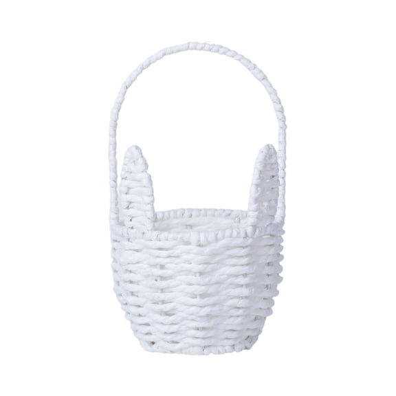 Easter Bunny Woven Basket, Basket with Handle for Party Favors, Handmade Straw Wicker Easter Candy Eggs Baskets for Kids Cute Rabbit Picnic Hamper for Egg Party Gifts Toy Storage