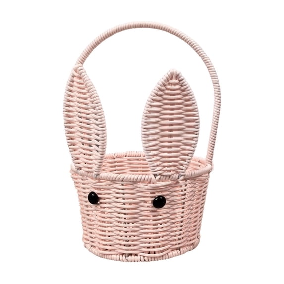 Easter Bunny Woven Basket, Handmade Woven Storage Organizer, Cute Rabbit Handbasket for Home Decor, Nursery, Picnic, Kitchen Counter and Living Room 7.1x6.9x3.9IN