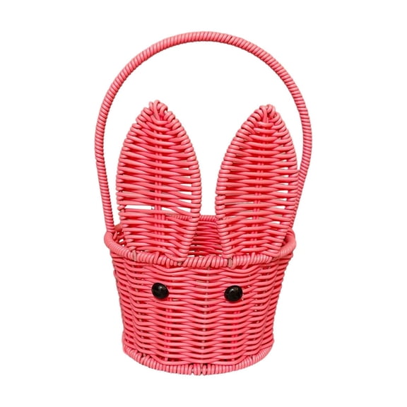 Easter Bunny Woven Basket for Party Favors, Handmade Wicker Easter Candy Eggs Baskets, Dia.6.6 x 11 Inch Cute Rabbit Picnic Hamper for Egg Hunt Party Gifts