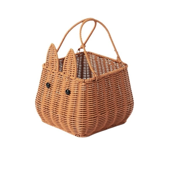 Easter Bunny Woven Basket with Rabbit Design, Decorative Handwoven Storage Basket, 6.3 Inch Multi-Purpose Organizer for Home Decor, Picnic Essentials, Spring Holiday Display and Sundries Storage