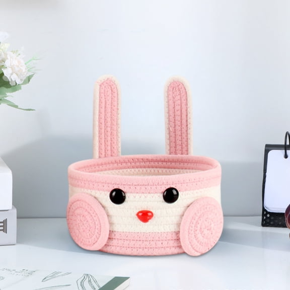 Easter Bunny Woven Storage Basket,Multicolor Rope Basket for Toys,Snacks,and Sundries,Cute Desktop Basket for Home Decor,Spring Easter Holiday Storage Solution,Decorative Woven Basket for Easter