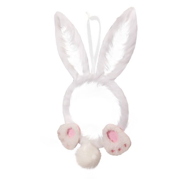 Easter Bunny Wreath 15.7 Inch, Artificial White Plush Bunny Shaped Garland with Black White Plaid Bow & Pompom Tail, Spring Rabbit Wreath for Holiday Wall Home Window Decor