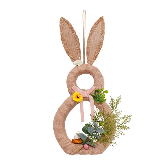 Easter Bunny Wreath, 3D Floral Rabbit Shaped Pendant Wreath for Front Door Decoration, Spring Holiday Home Decor, 55 x 33 cm