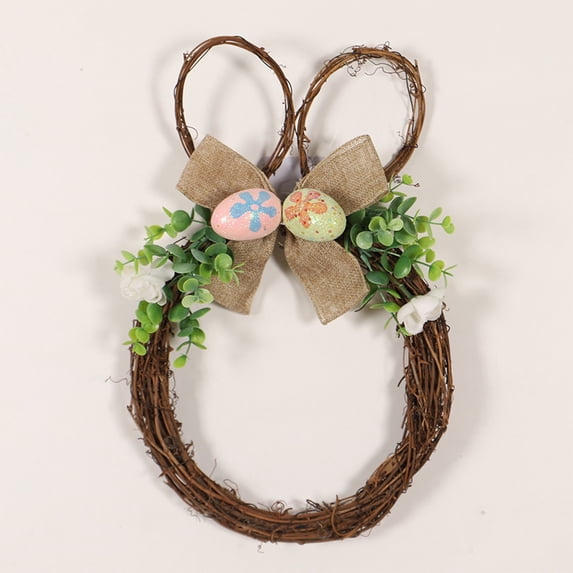 Easter Bunny Wreath, Floral Eggs Artificial Wicker Wreath With Light For Spring Home Table Centerpiece And Outdoor Door Hanging Decor, 14.96X11X1.6 In, 0.22 Lb