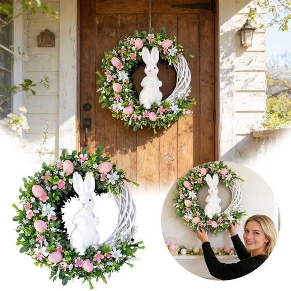 Easter Bunny Wreath For Front Door Home Seasonal Celebration Floral For Seasonal Wreath 15.7"X15.7" Easter Decorations