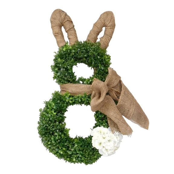 Easter Bunny Wreath for Front Door 15x23 Inch, Cute Rabbit Ears Artificial Greenery Boxwood Wreath, Spring Bunny Shaped Artificial Flower for Door Summer Holiday Wall Home Window Decor