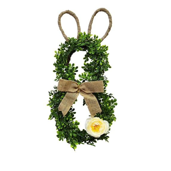 Easter Bunny Wreath for Front Door Artificial Rabbit Shaped Greenery Spring Wreaths with Flowers Bow Easter Door Hanging Decorations for Garden Wall Window Porch Home Decor