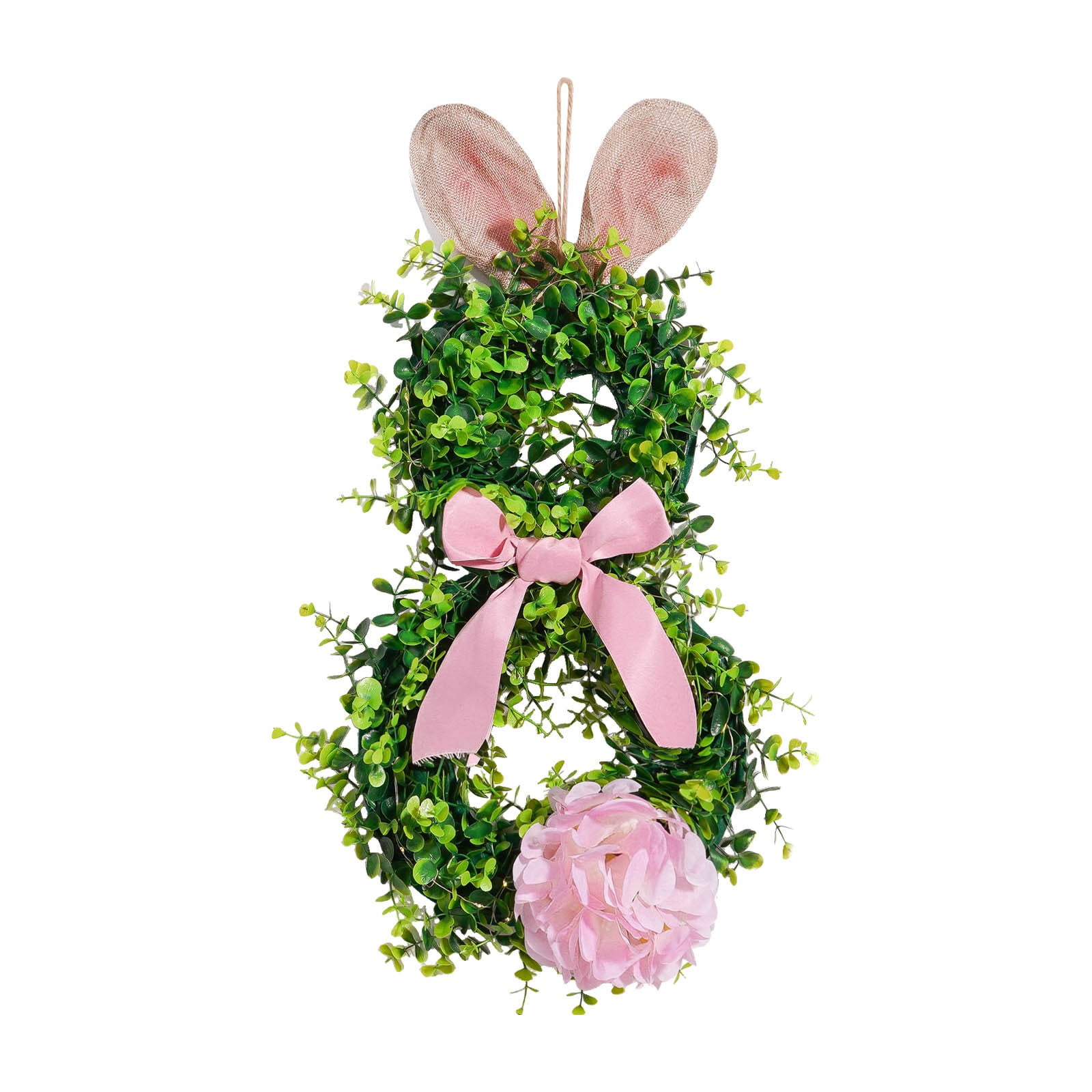 Easter Bunny Wreath Spring Door Decor with Pink Bow and Floral Accents ...