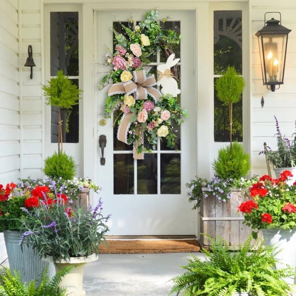 Easter Bunny Wreath,Spring Wedding Wreath Cartoon Bunny Shape Ornaments,Easter Garland Home Decor