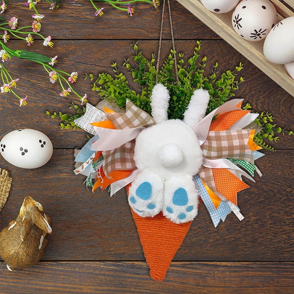 Easter Bunny Wreath with Tail – Spring Door Hanging Decoration with Simulated Flowers & Leaves – Handmade Holiday Party Decor for Home, Wall, or Entryway