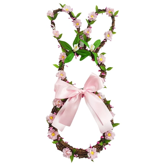 Easter Bunny Wreath With Led Lights, Spring Front Door Decor, Illuminated Garland