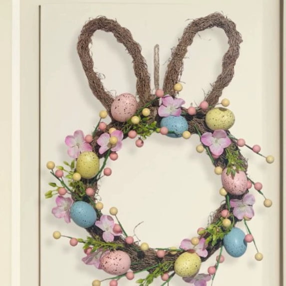 Easter Bunny Wreath for Front Door Decorations With Easter Eggs Artificial Flowers Spring Wreath Easter Decor For Home Porch Wall Easter Decorations