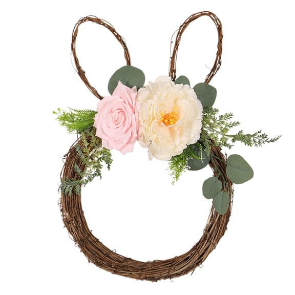 Easter Bunny Wreath for Front Door,Spring Rabbit Wreath with Pastel Eggs,Berries,and Bow,Farmhouse Indoor Outdoor Wall Window Decor