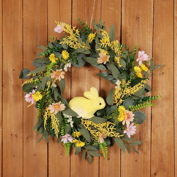 Easter Bunny Wreaths for Front Door,Spring Summer Artificial Greenery Wreath with Daisy Flowers for Indoor Outdoor Farmhouse Home Wall Window Table Porch Door Festival Decor