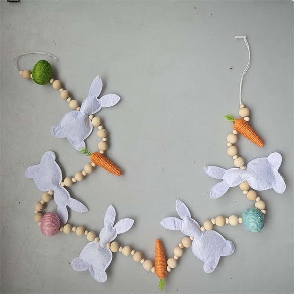 Easter Bunny and Carrot Fabric Garland, 1.3M Spring Party Decor for Mantel Wall Hanging