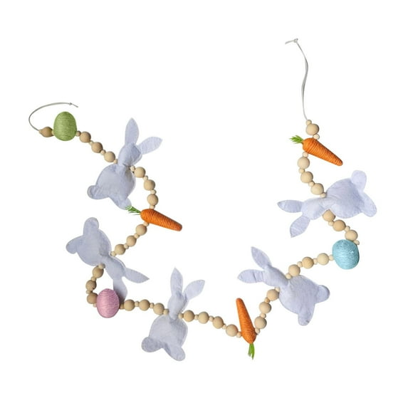 Easter Bunny and Carrot Garland with Wooden Beads Festive Spring Decoration for Home and Parties 6ft