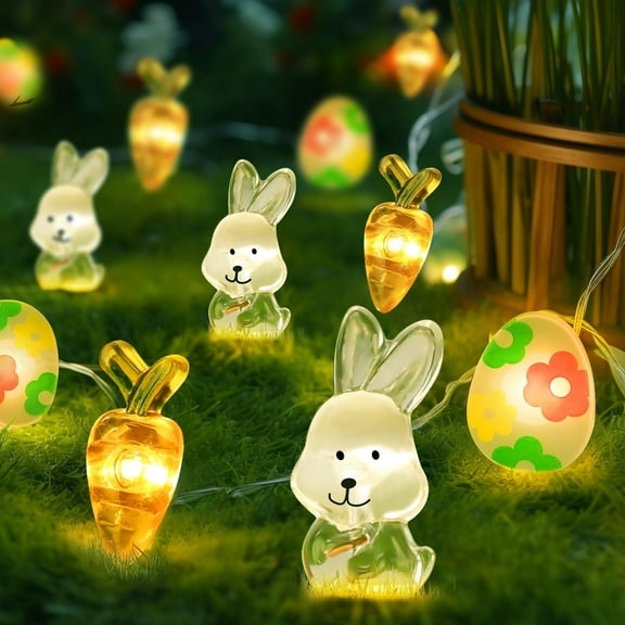 Easter Bunny and Carrot Indoor/Outdoor String Lights 3 Metres LED 8 Modes with Control 30 LED Lights