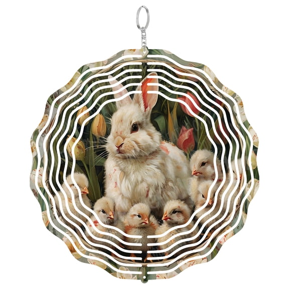 Easter Bunny and Chicks Wind Spinner Metal Outdoor Decor Vintage Spring Garden Multi-color