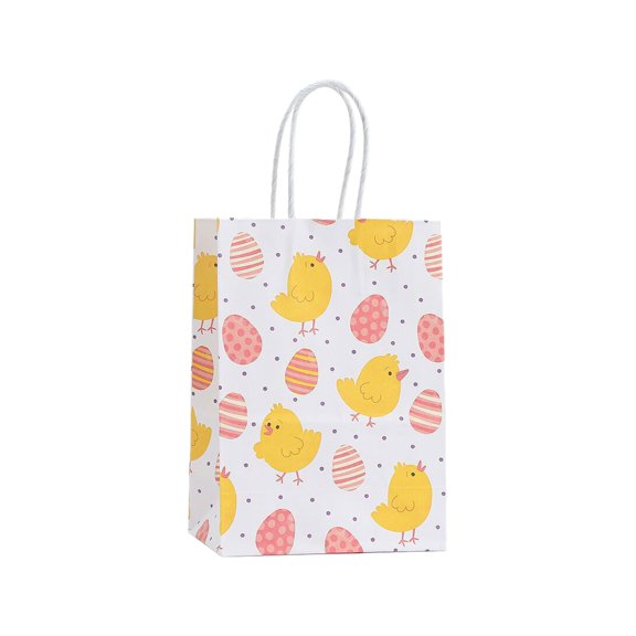 Easter Bunny and Egg Design Gift Bags, Reusable Paper Bags with Handles for Easter Celebrations, 10 Pack