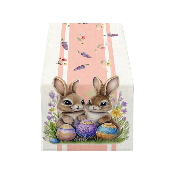 Easter Bunny and Egg Table Runner – 71 Inch Polyester Tablecloth for Dining Room, Kitchen, Indoor/Outdoor Easter Decor, Holiday Party or Gift Use