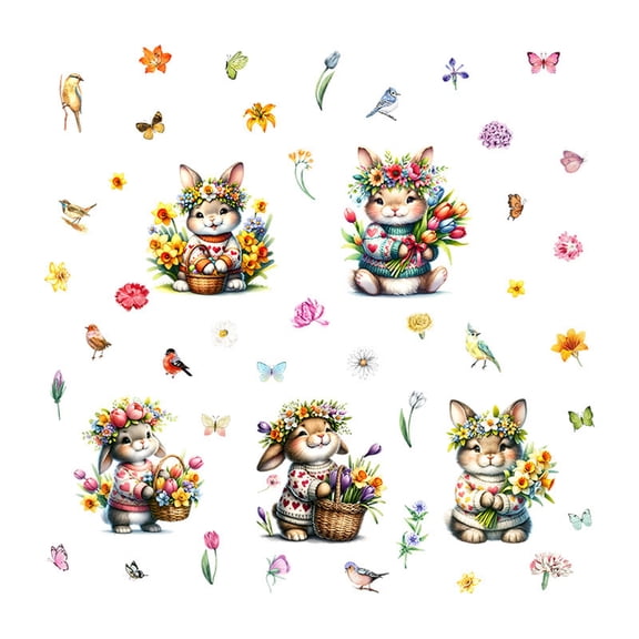 Easter Bunny and Egg Wall Stickers, Self Adhesive Window Wall Fridge Decals for Spring Easter Room Decoration