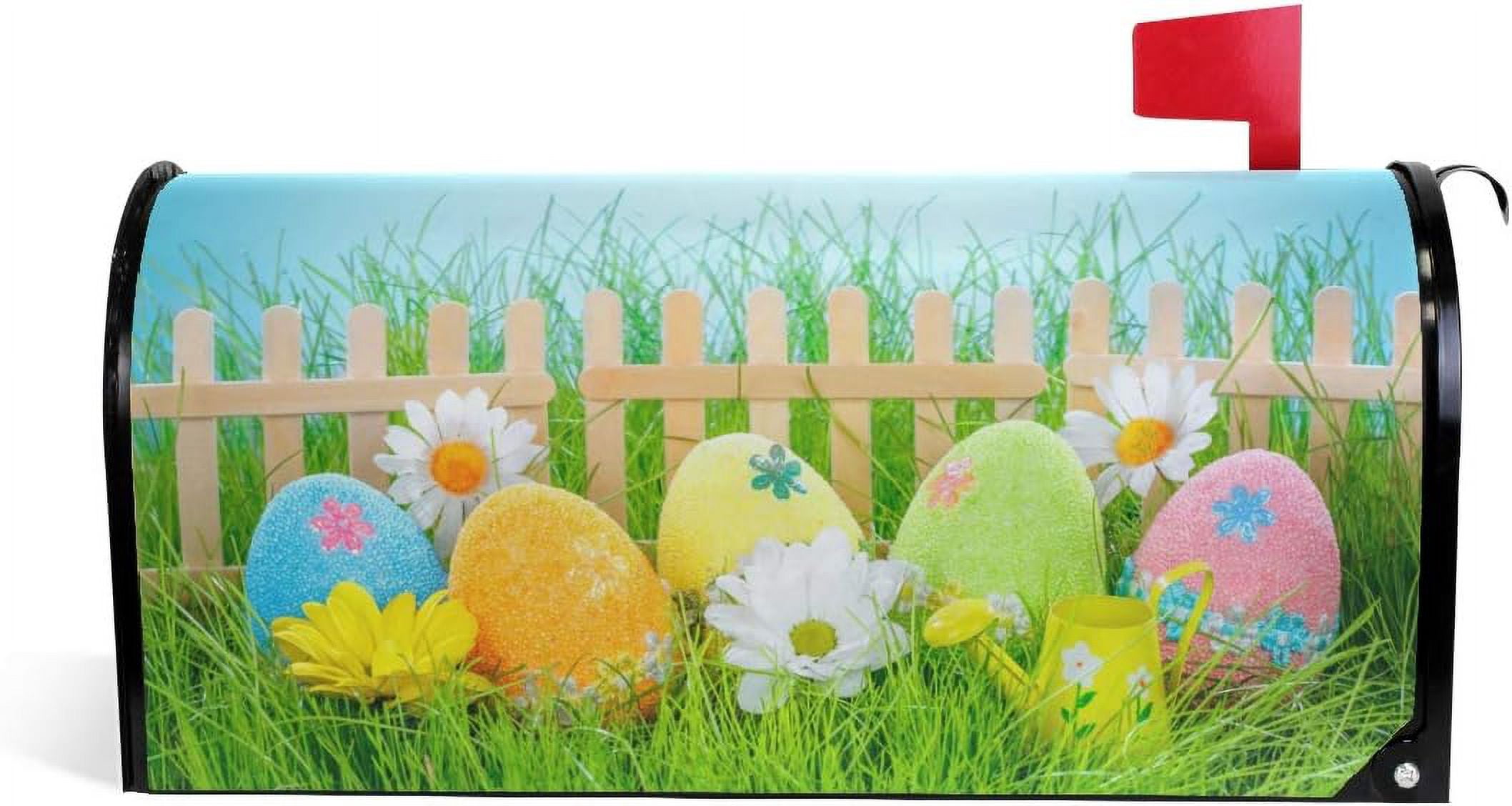 Easter Bunny and Eggs Decorated Magnetic Mailbox Cover MailWraps Garden Yard Home Decor for Outside Standard Size-18"x 20.8"