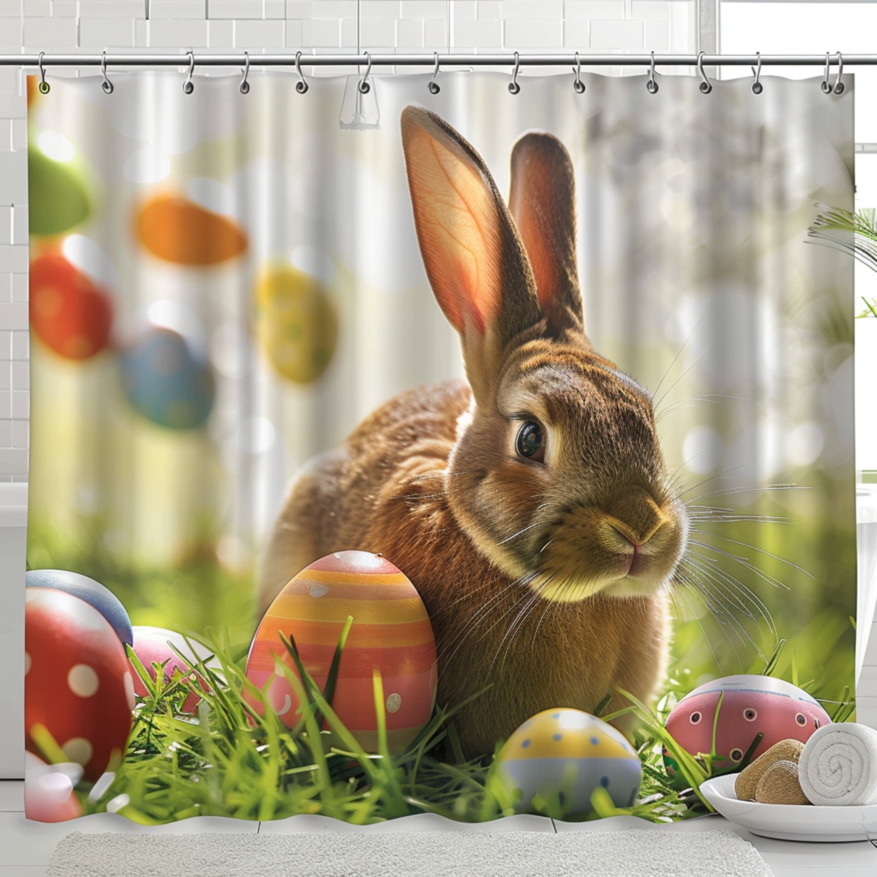 Easter Bunny and Eggs Shower Curtain Realistic Design with Grass ...