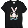 Easter Bunny and Eggs TShirt Happy Easter Cartoon Design on Black T