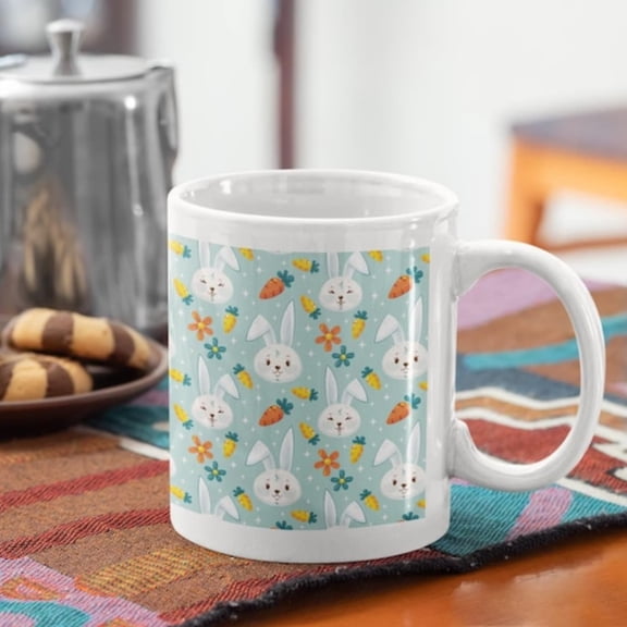 Easter Bunny and rrot , Easter Celeion Mug, Easter Bunny-Themed Drinkware, Gif Featuring Bunny and rrot Art, Easter Mug.