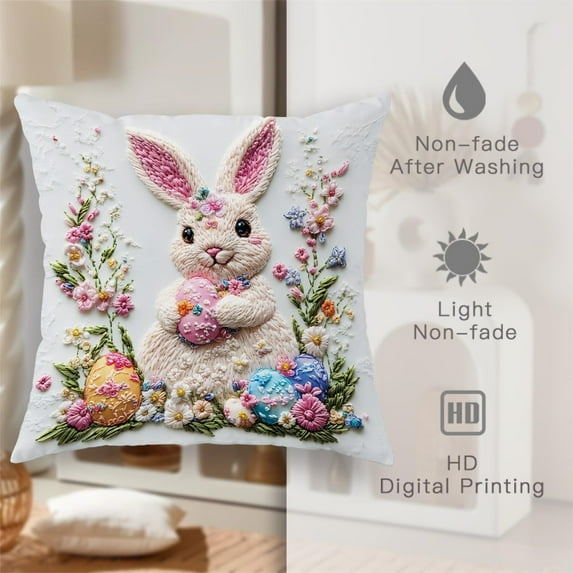 Easter Bunny decor, decorative Throw Pillows, 20X20 in, Spring decor for Home, Farmhouse Spring decor, Egg Motifs, Couch Accent, 1 Pc