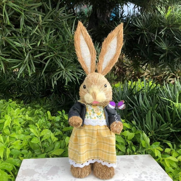 Easter Bunny decorations, Artificial Grass, 14 in, Easter decorations, Spring decoration, Standing Display, Yellow Plaid, Outdoor Accent, 1 Pc (169 Chars)