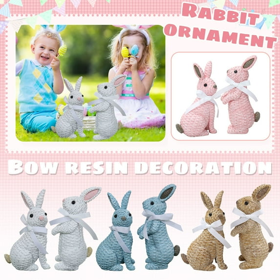 Easter Bunny easter decor Decorative Woven Rabbit Figurine Rattan Style Bunny Ornament with Ribbon Accent for Home Shelf Tabletop Display for home