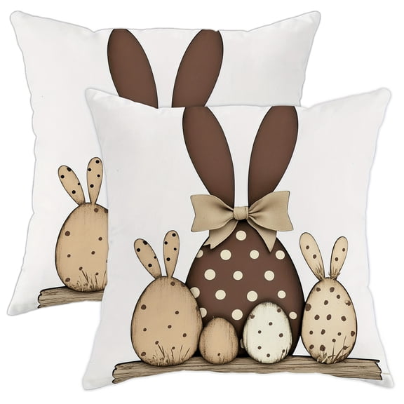 Easter Bunny pillow cover with eggs, modern style, machine wash, zip closure, woven decorative cushion cover for all room types, soft brown and beige