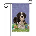 thumbnail image 1 of Easter Bunny with Dog Bernese Mountain Garden Flag Colorful Eggs Spring Flowers Holiday Outdoor Home Yard Decoration Banner 12.5 X 18 Inch, 1 of 6