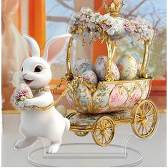Easter Rabbit Eggs Decorations Spring Easter Centerpieces FlowerCart Easter RabbitEgg Ornament 2D Acrylic Desktop Decor Spring Festival Rabbit Egg for Farmhouse Home Kitchen Party,Birthday Gifts