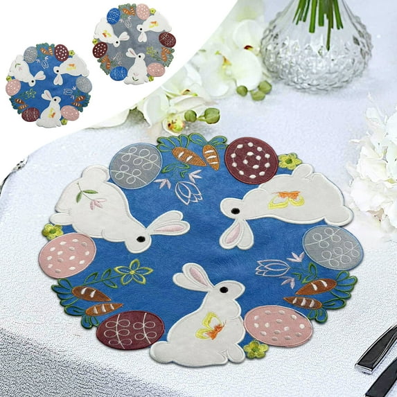 Easter Bunnys Placemats , Cutwork Embroidered Floral And Bunnys Dresser Scarf Table Topper,Home Kitchen Dining Tabletop Decoration,Spring Color (Placemat 14" Easter Bunny)