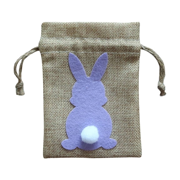 Easter Burlap Bag Drawstring Gift Bag 5.5"x3.9", Purple Classics Easter Bunny Rabbit Linen Jute Bag Gift Pouch Bag Hunt Bag Party Favor Bag Chocolate Sweet Bags for Easter Birthday Treats Goodie