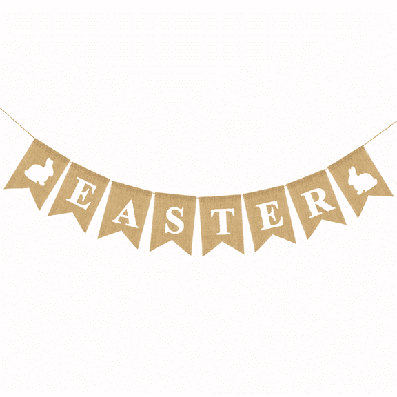 Easter Burlap Banner, Rustic Bunny Garland, Natural Jute Pennant Flag Decoration for Spring Holiday Party